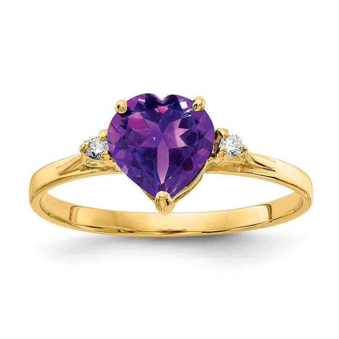 Order Stylish 14K Gold 7mm Heart-Shaped Amethyst AAA Diamond Ring-1