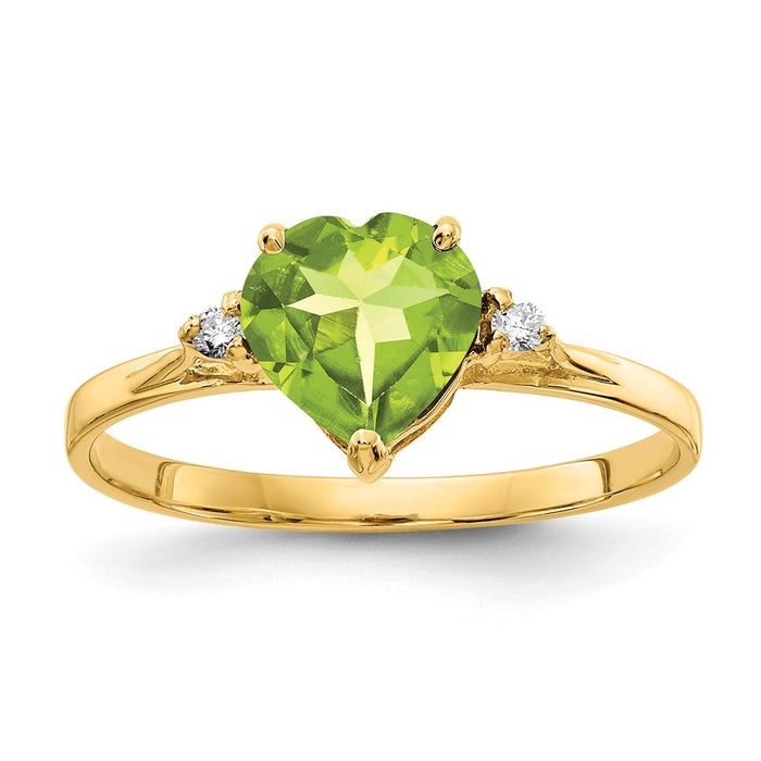 Buy 14K Gold 7mm Heart-Shaped Peridot Ring with AAA Diamonds - Stylish Value!-1