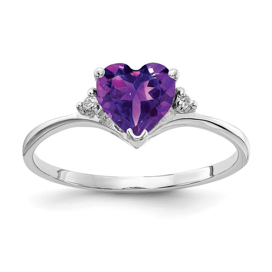 High-Quality 14K White Gold 6mm Heart-Shaped Amethyst & Diamond Ring - Stylish Value