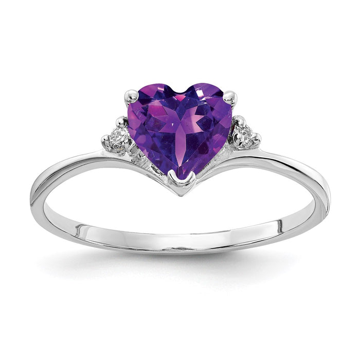High-Quality 14K White Gold 6mm Heart-Shaped Amethyst & Diamond Ring - Stylish Value-1