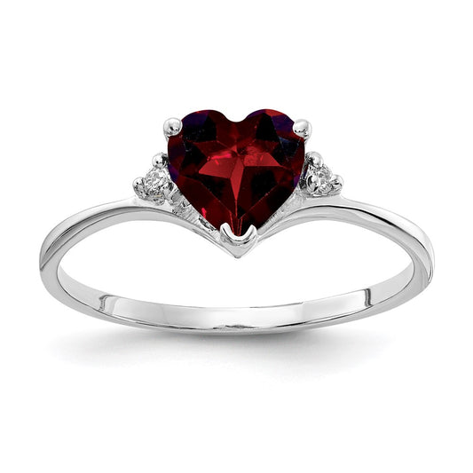 Buy 14K White Gold Heart-Shaped Garnet & VS Diamond Ring - Stylish 6mm Design