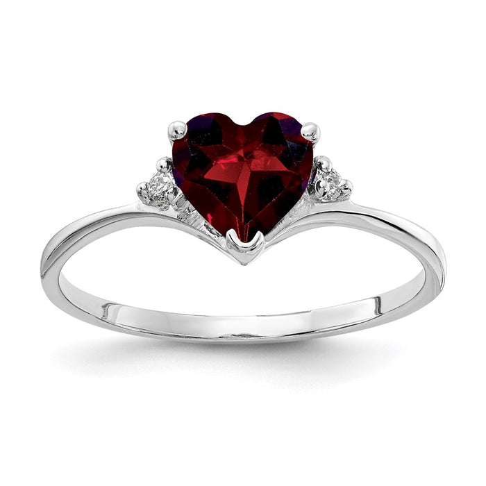 Buy 14K White Gold Heart-Shaped Garnet & VS Diamond Ring - Stylish 6mm Design-1