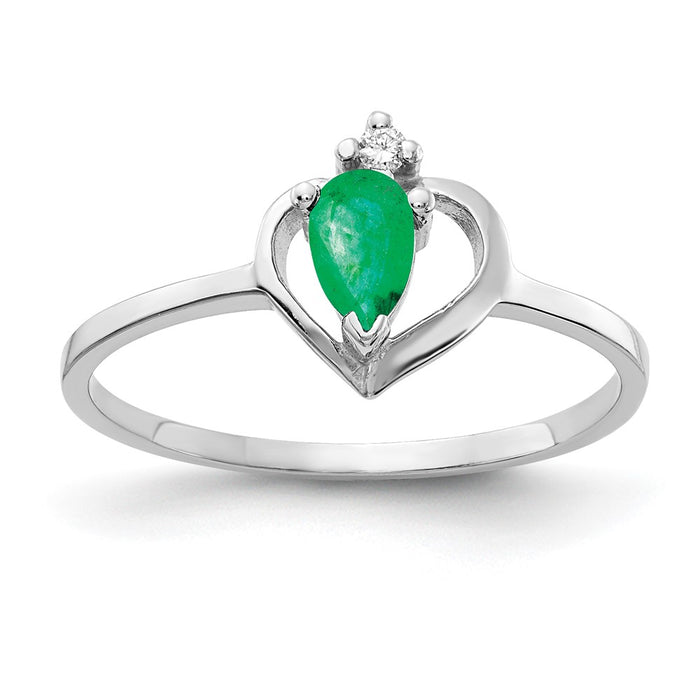 Exclusive 14K White Gold Pear-Shaped Emerald & Diamond Ring - 5x3mm, Luxury Value-1