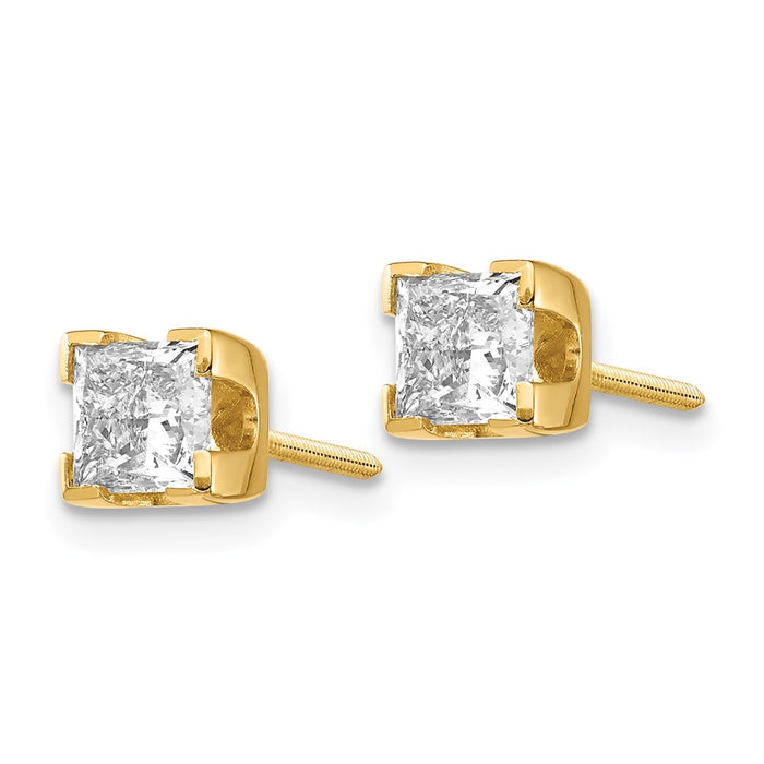 Shop Stylish 14K Gold 1ct AA Quality Princess-Cut Diamond Stud Earrings-2
