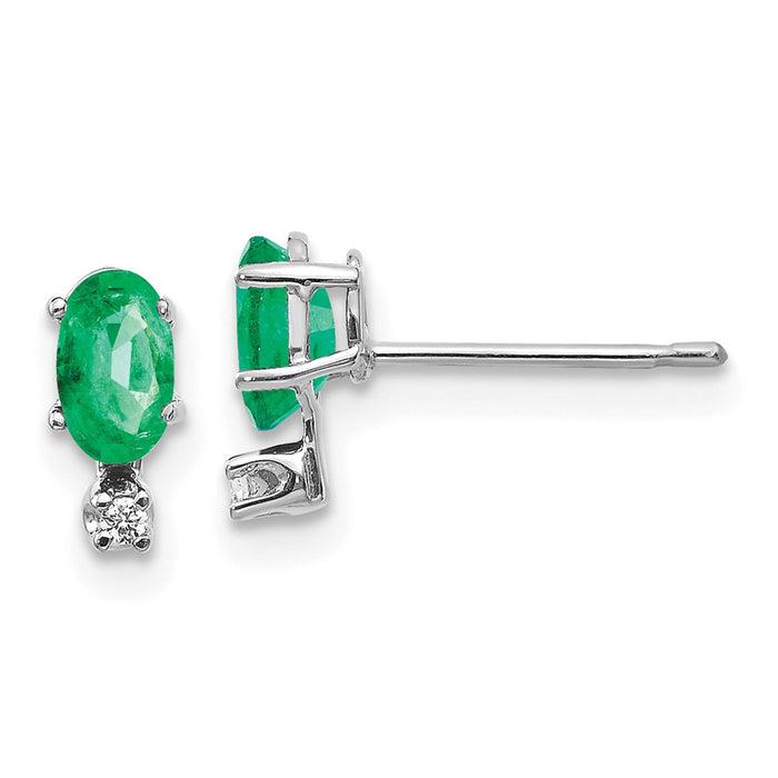 Shop Stylish 14K White Gold Emerald & Diamond Birthstone Earrings - Luxury Value-1