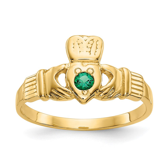 Buy Exclusive 14K Gold Claddagh Ring with Green CZ - Stylish Jewelry Value-1