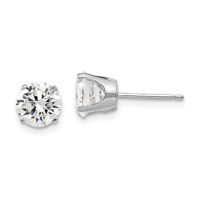 High-Quality 14K White Gold 6.5mm Cubic Zirconia Stud Earrings - Stylish Value!-1
