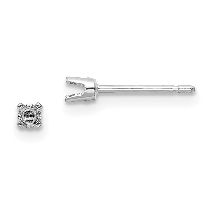 High-Quality 14K White Gold 2.25mm Round Stud Earring Settings - Stylish Value!-1