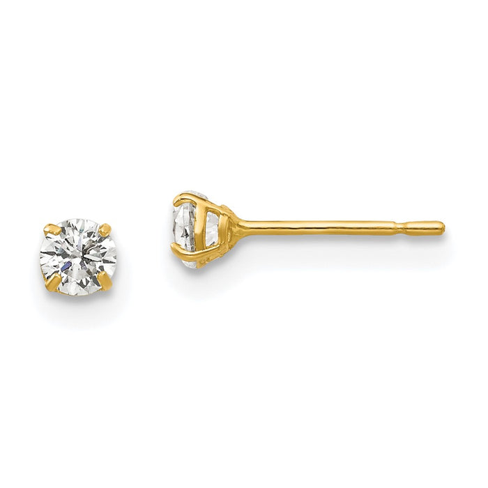 Shop Stylish 14K Gold 3mm Round Cubic Zirconia Stud Earrings - Luxury Value!-1