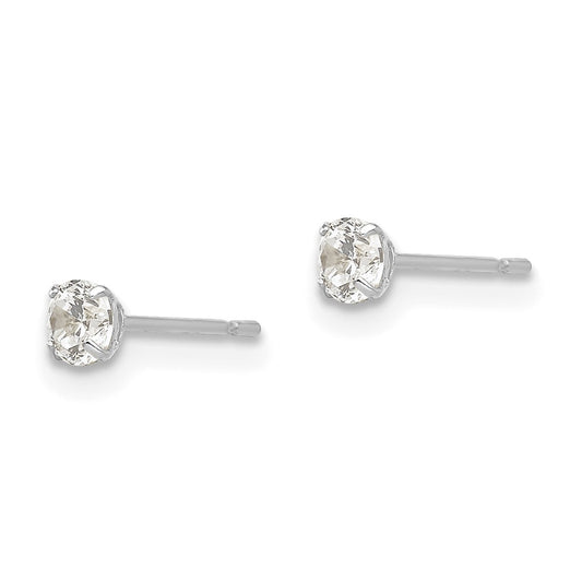 High-Quality 14K White Gold 3mm Round CZ Stud Earrings - Stylish Value Offer