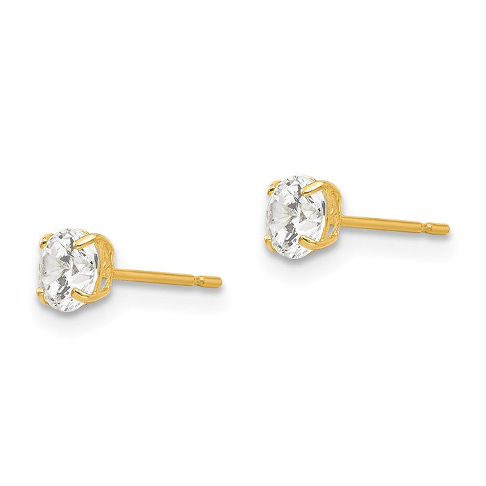Exclusive 14K Gold 4mm Round Cubic Zirconia Stud Earrings - Stylish Value!-2