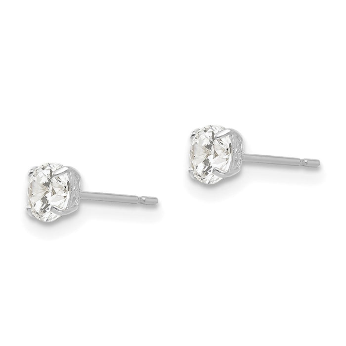 Buy Stylish 14K White Gold 4mm Round Cubic Zirconia Stud Earrings - Luxury Value!-2