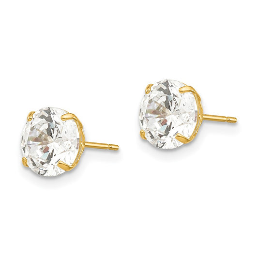 High-Quality 14K Gold 7mm Round Cubic Zirconia Stud Earrings - Stylish Value!