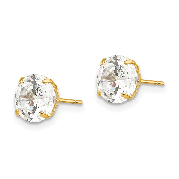 High-Quality 14K Gold 7mm Round Cubic Zirconia Stud Earrings - Stylish Value!-2