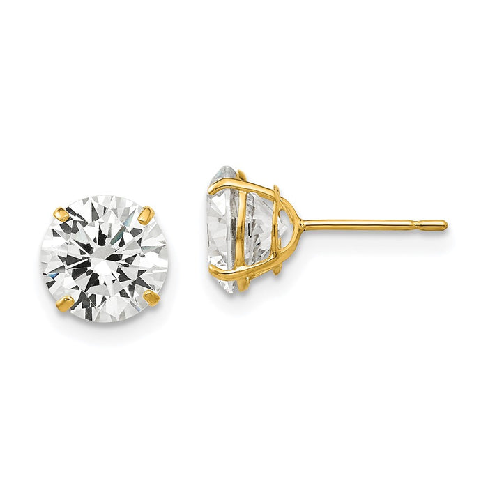 High-Quality 14K Gold 7mm Round Cubic Zirconia Stud Earrings - Stylish Value!-1