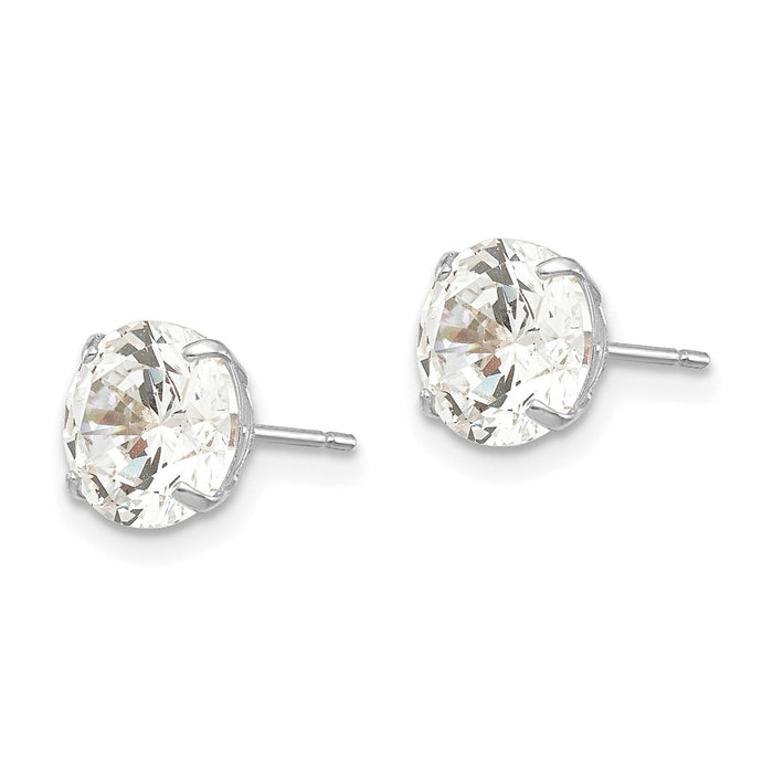 High-Quality 14K White Gold 7mm Round CZ Stud Earrings - Stylish Value!-2