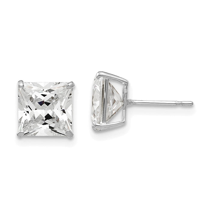 Buy Stylish 14K White Gold 7mm Square Cubic Zirconia Stud Earrings-1