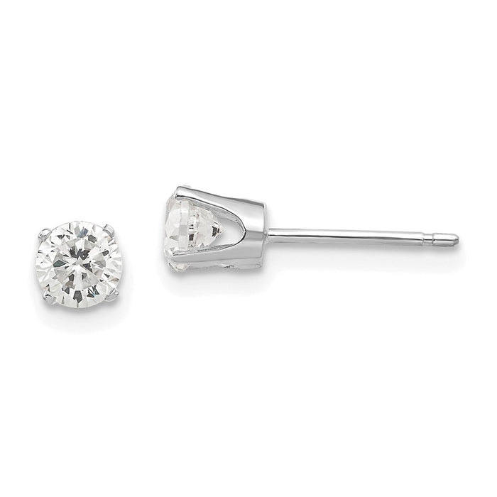 High-Quality 14K White Gold 4.25mm CZ Stud Earrings - Affordable Luxury Style-1