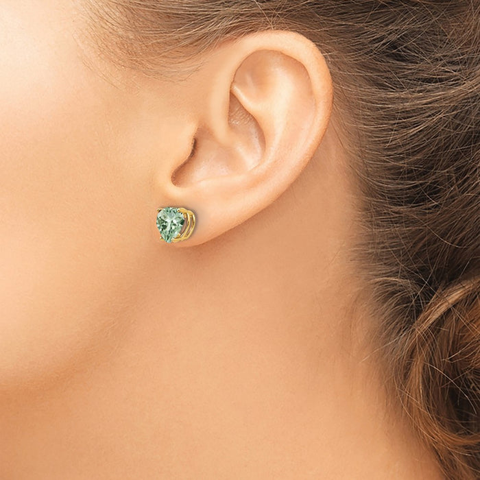Buy 14K Gold 8mm Heart-Shaped Green Quartz Earrings - Stylish Luxury Value!-3