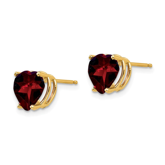 High-Quality 14K Gold 8mm Heart-Shaped Garnet Earrings - Stylish Value!-2