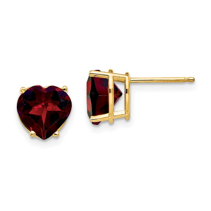 High-Quality 14K Gold 8mm Heart-Shaped Garnet Earrings - Stylish Value!-1