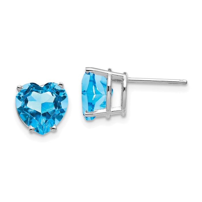 Buy Stylish 14K White Gold Heart-Shaped Blue Topaz 8mm Stud Earrings-1