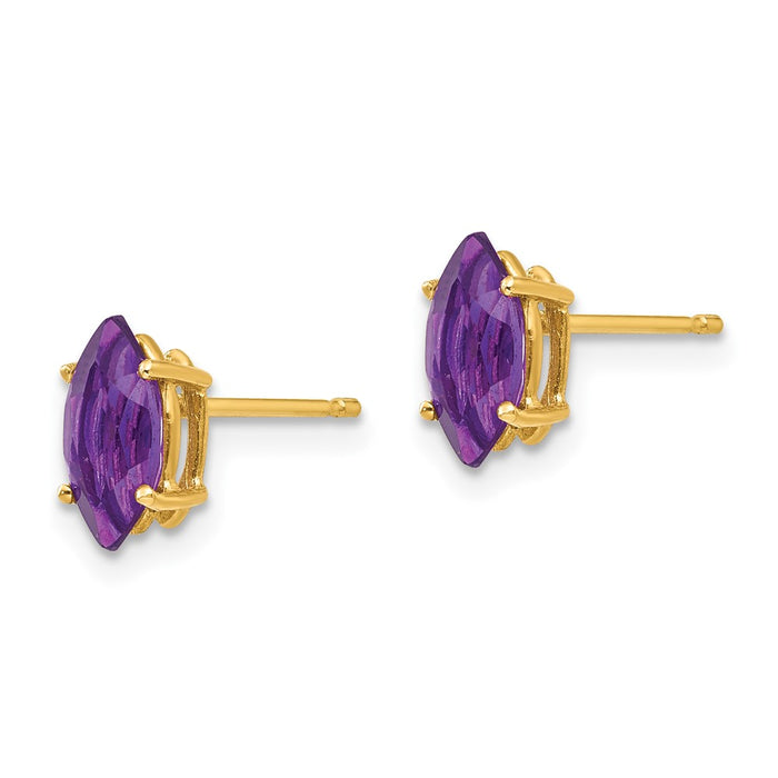 Buy Exclusive 14K Gold 8x4mm Marquise Cut Amethyst Earrings - Stylish Value!-2