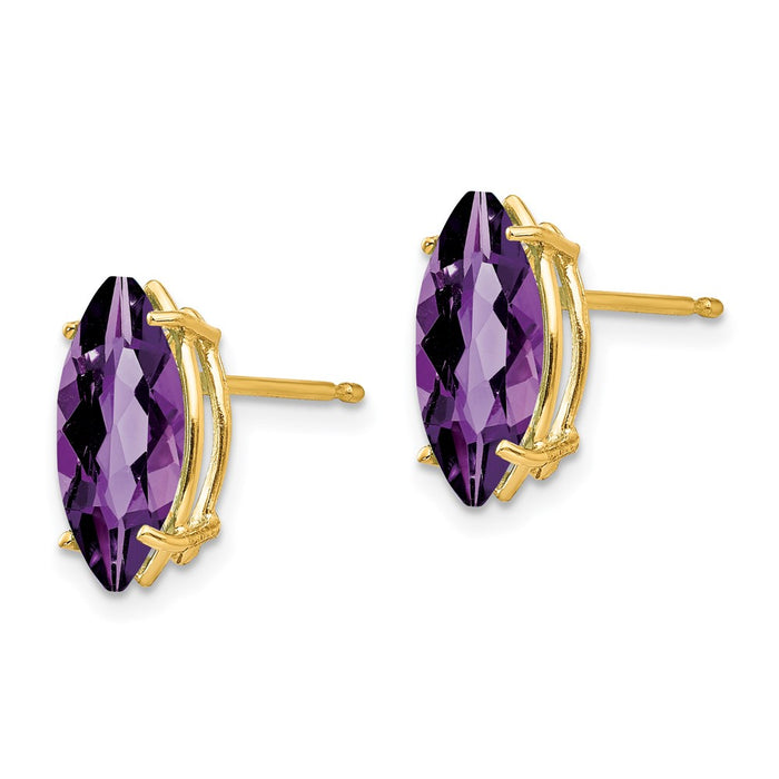 Exclusive 14K Gold Marquise Cut Amethyst Earrings - 10x5mm, Stylish Value!-2