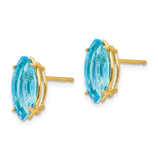 Buy 14K Gold Blue Topaz Marquis Stud Earrings - Stylish Luxury at 0.85mm