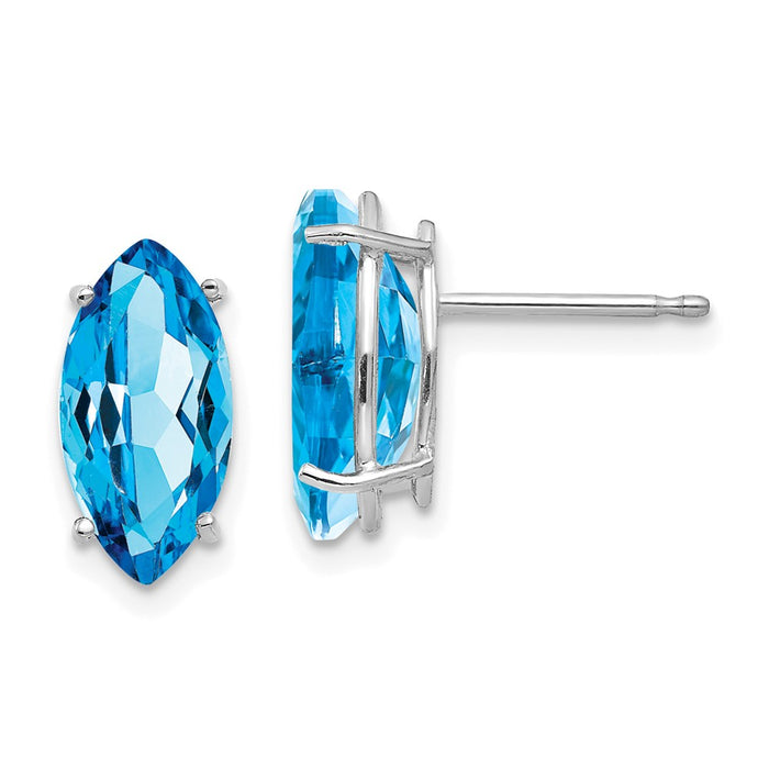 Shop 14K White Gold Marquise Blue Topaz Stud Earrings - Stylish 10x5mm Design-1