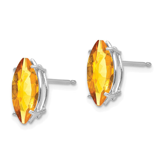 Exclusive 14K White Gold Marquise Citrine Earrings - Stylish 10x5mm Design