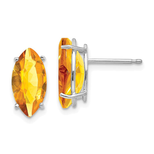Exclusive 14K White Gold Marquise Citrine Earrings - Stylish 10x5mm Design