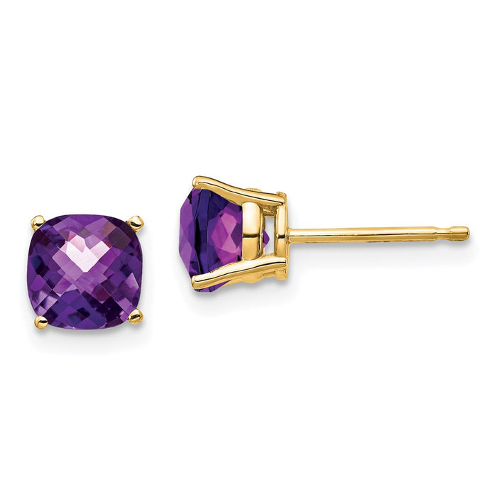 Shop Stylish 14K Gold Cushion-Cut Amethyst Earrings, 6x6mm - Luxury Look!-1