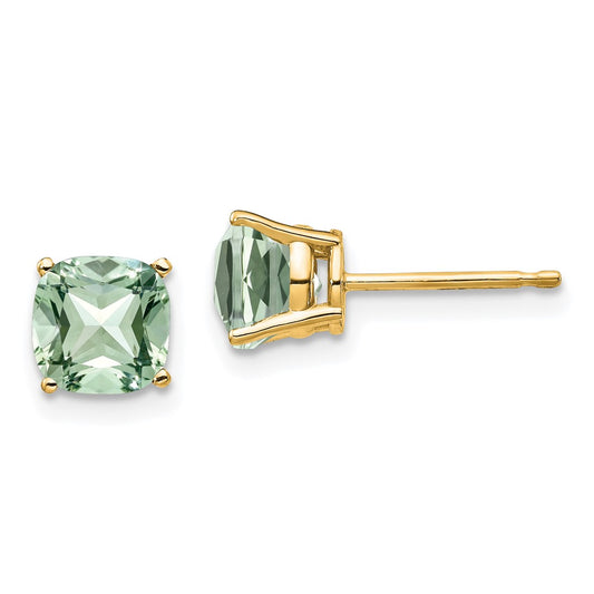 Buy Exclusive 14K Gold 6mm Cushion-Cut Green Quartz Earrings - Luxury Style!
