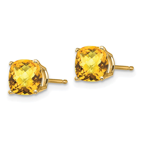 High-Quality 14K Gold 6x6mm Cushion-Cut Citrine Earrings | Stylish Value Buy