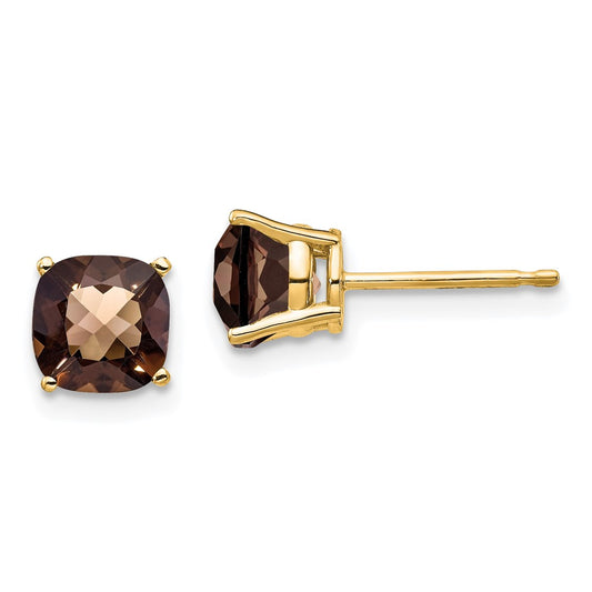 Buy Stylish 14K Gold 6mm Cushion Smoky Quartz Earrings - Luxury & Quality!