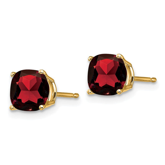 Shop Stylish 14K Gold 6x6mm Cushion-Cut Garnet Checker Earrings - Affordable Luxury!