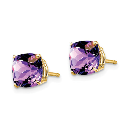 Exclusive 14K Gold Amethyst Earrings, 7x7mm Cushion Cut - Stylish Value!