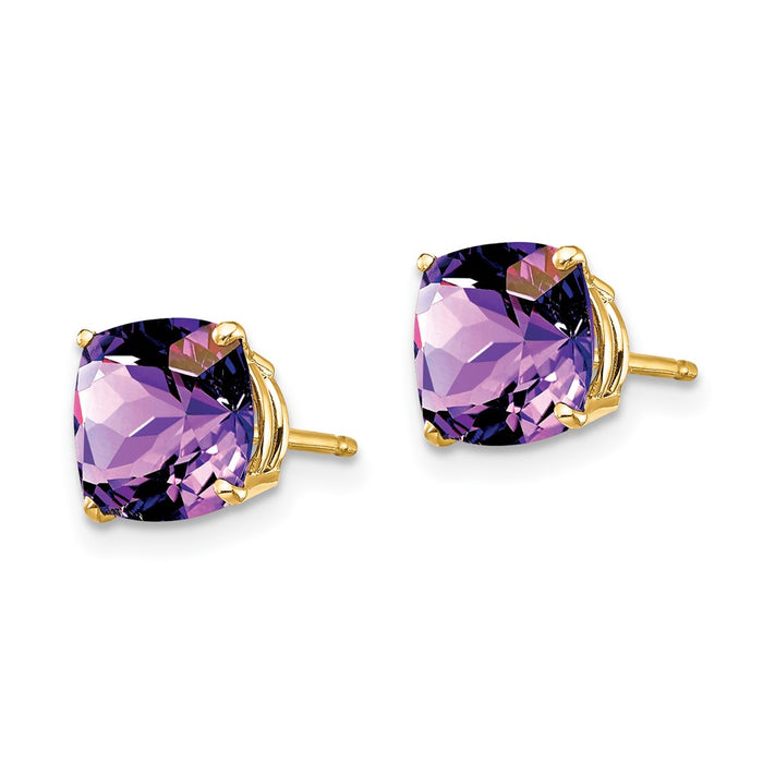 Exclusive 14K Gold Amethyst Earrings, 7x7mm Cushion Cut - Stylish Value!-2