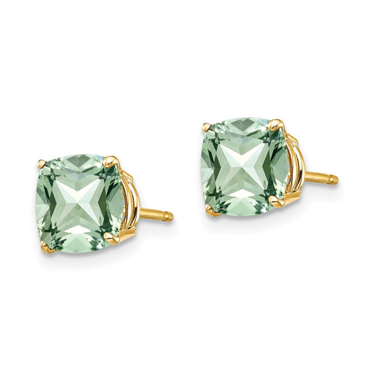 Exclusive 14K Gold 7mm Cushion-Cut Green Quartz Earrings - Stylish Value!