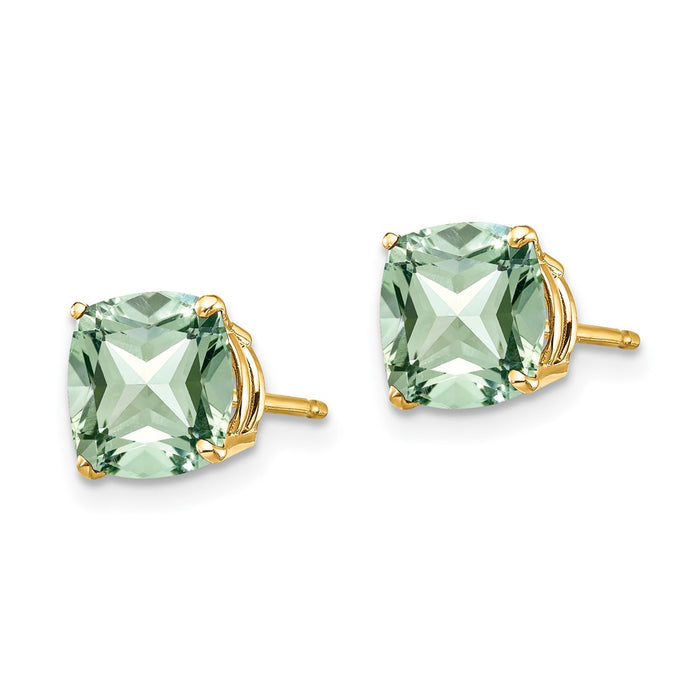 Exclusive 14K Gold 7mm Cushion-Cut Green Quartz Earrings - Stylish Value!-2