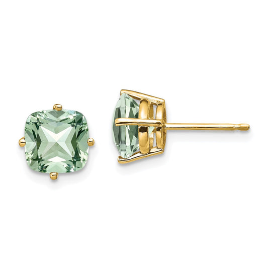 Exclusive 14K Gold 7mm Cushion-Cut Green Quartz Earrings - Stylish Value!