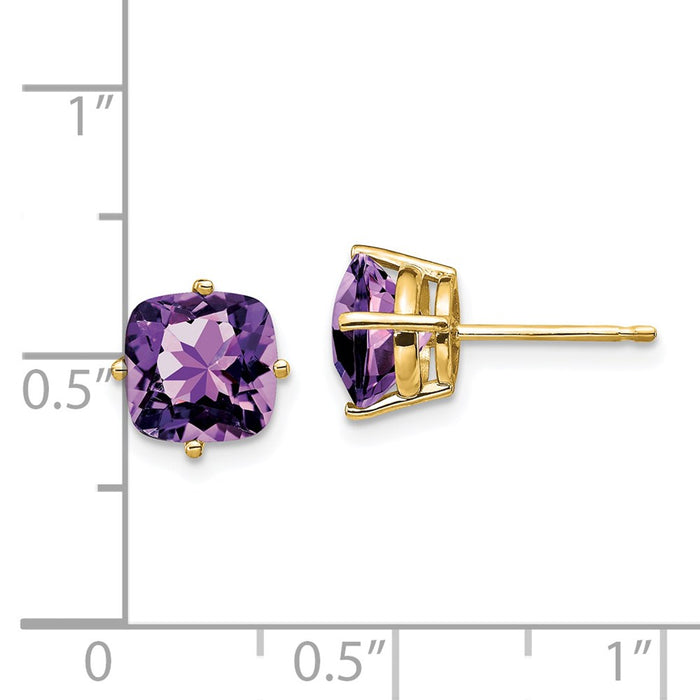 Shop 14K Gold 7x7mm Cushion-Cut Amethyst Earrings - Stylish Luxury Value!-4