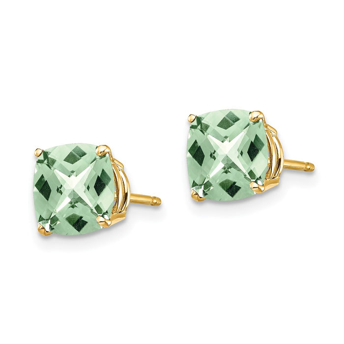 Buy Stylish 14K Gold 7mm Cushion Checker-Cut Green Quartz Earrings - Luxury Value-2