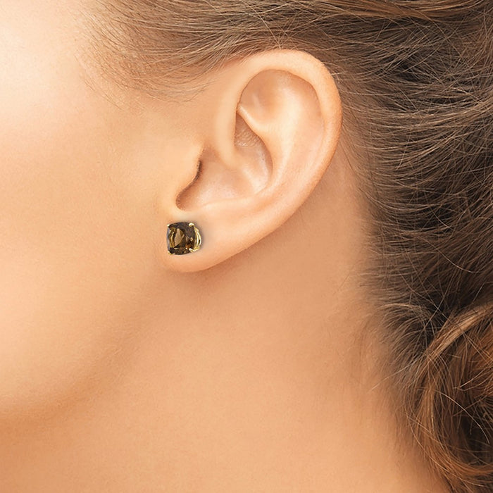 Shop Stylish 14K Gold 7mm Cushion Cut Smoky Quartz Earrings - Luxury Value-3