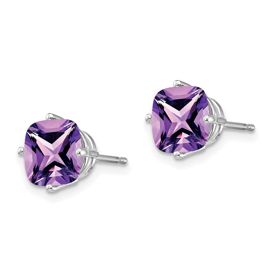 Buy Stylish 14K White Gold Cushion Cut Amethyst Earrings - 7x7mm Value!
