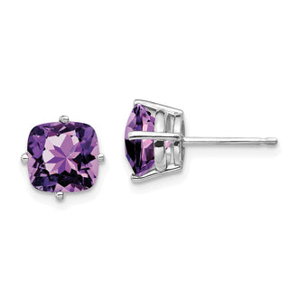 Buy Stylish 14K White Gold Cushion Cut Amethyst Earrings - 7x7mm Value!