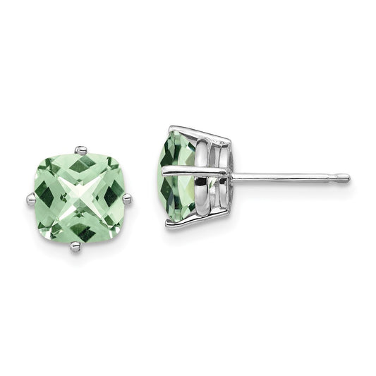 Exclusive 14K Gold 7mm Cushion Checker-Cut Green Quartz Earrings - Stylish Value