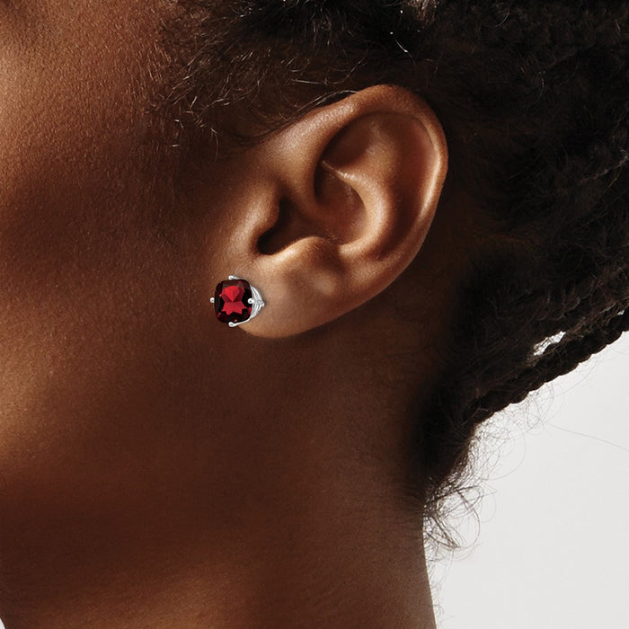 Buy Exclusive 14K White Gold Cushion Garnet Checker Earrings - 7x7mm, Stylish & Affordable-3