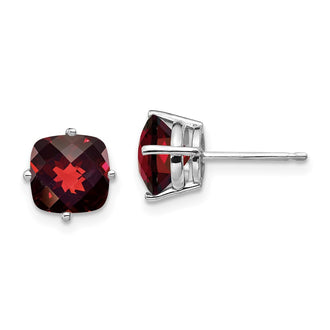 Buy Exclusive 14K White Gold Cushion Garnet Checker Earrings - 7x7mm, Stylish & Affordable